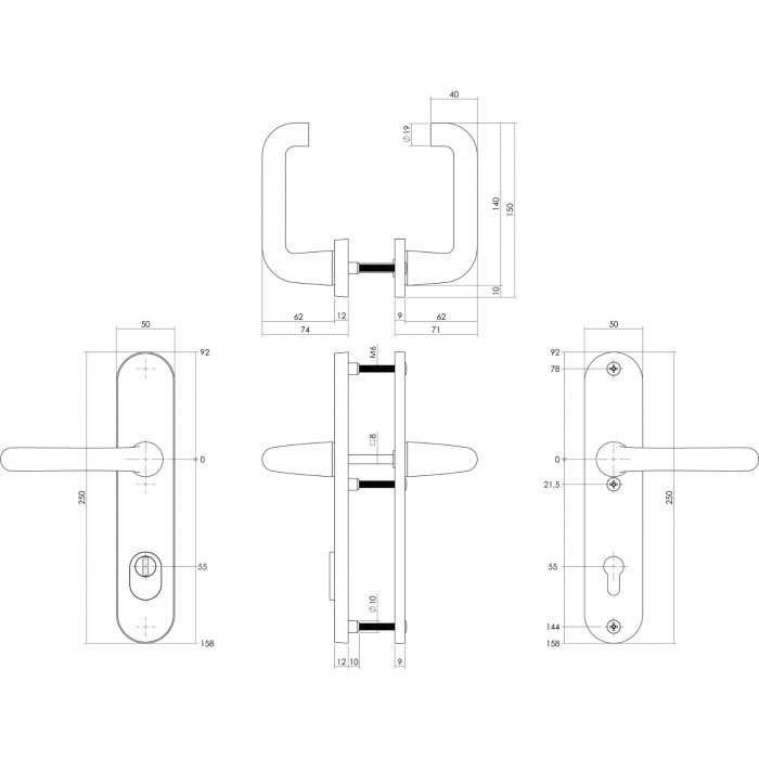 Intersteel Sicherheitsbeschläge SKG*** Drücker/Drückerprofilzylinder 55 mm mit Zylinderschutz Aluminium schwarz main product photo