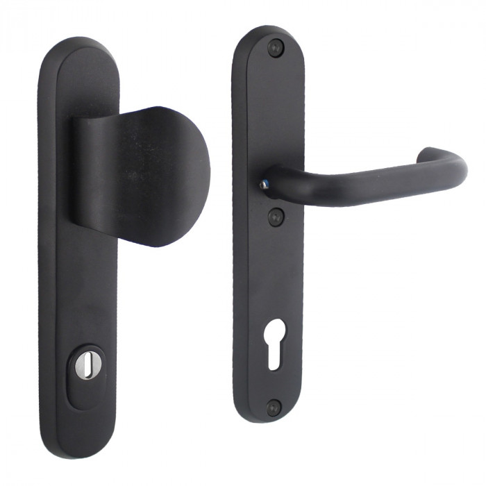 Intersteel Sicherheitsbeschlag SKG*** mit Zylinderschutzprofilbohrung 92 mm mattschwarz ovaler Haustürbeschlag Edelstahl-304 main product photo