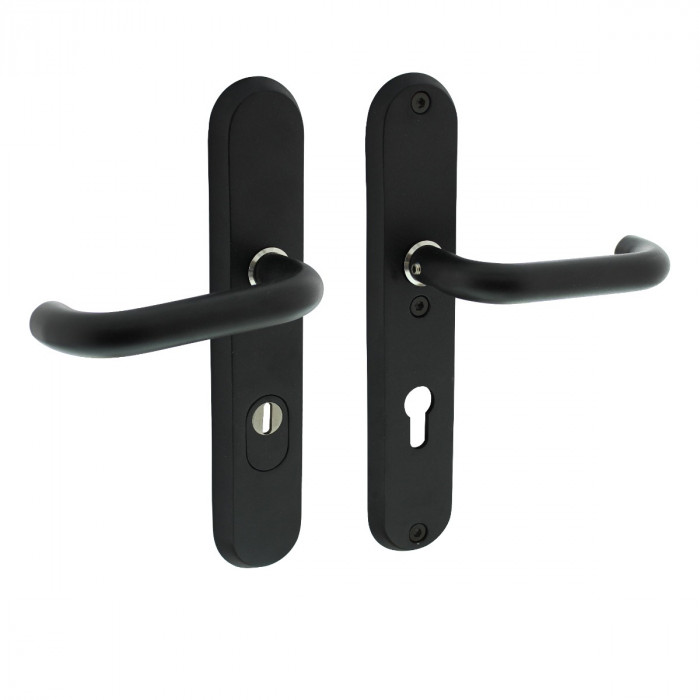 Intersteel Sicherheitsbeschlag oval mit Zylinderschutzprofil Loch mattschwarz 55 mm Hintertürbeschlag Edelstahl-304 main product photo
