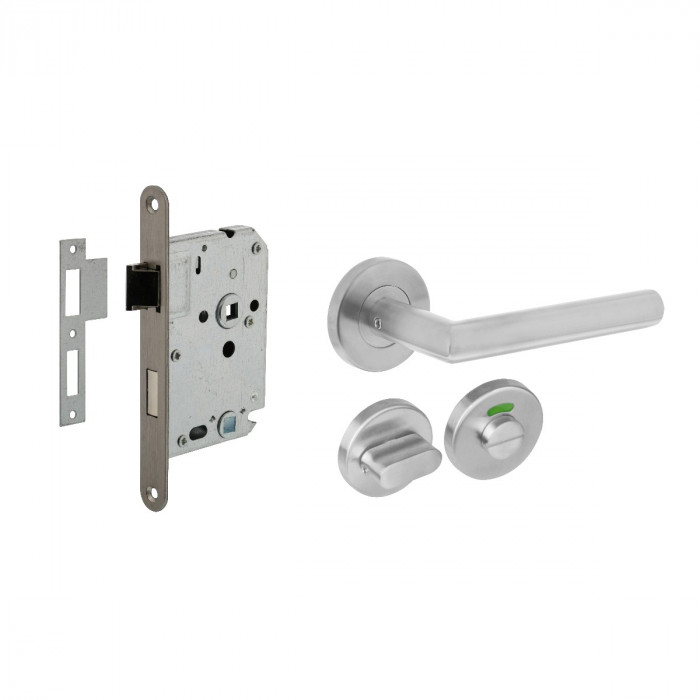 Intersteel Türbeschlagset WC-Schloss 63/8mm Edelstahl + Türgriff Winkel 90° Edelstahl + WC-Schloss main product photo