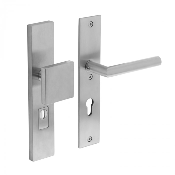 Intersteel Sicherheitsbeschlag SKG*** mit Zylinderloch 72 mm Haustürbeschlag rechteckig Edelstahl gebürstet main product photo