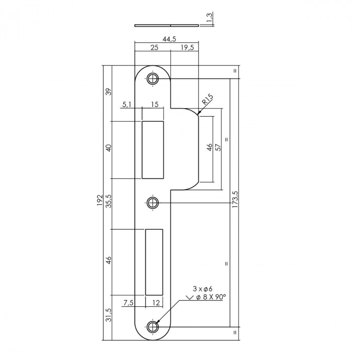 Intersteel Schließblech für Sicherheitsschloss SKG** Profilzylinderloch 72 mm DIN links Edelstahl main product photo