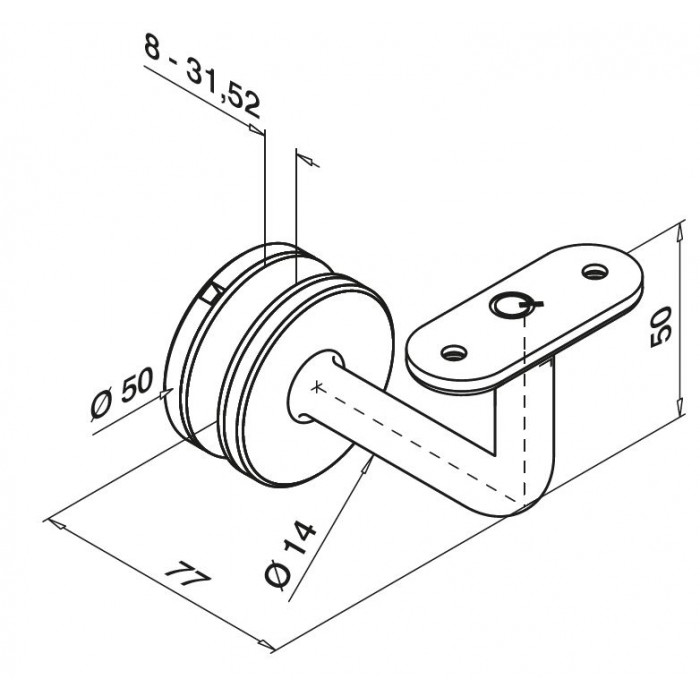 Handlaufhalter für Glasmontage flach Edelstahl matt geschliffen Modell 0117 main product photo