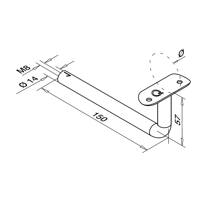 Hebel für Handlaufhalter 42,4 mm M8 Edelstahl matt poliert Modell 0809 main product photo