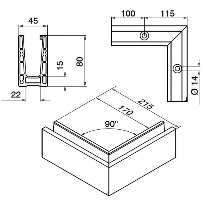 Bodenprofil 90° Außenecke Easy Glass Up Aufsatzmontage Modell 6611 Aluminium eloxiert main product photo