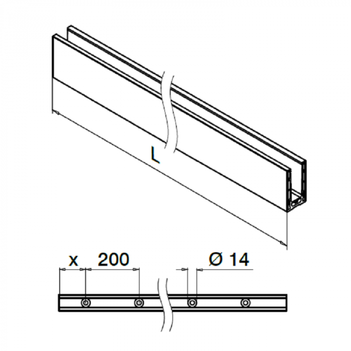 Easy Glass Smart Bodenprofil, Aufsatzmontage, 5000 mm, Modell 8210, Aluminium (roh) main product photo