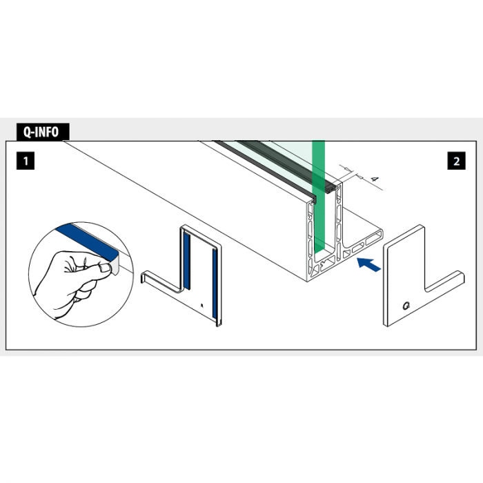 Endkappe Easy Glass Smart, Montage von oben, 130 x 117 mm, Modell 8222, Aluminium (eloxiert) main product photo