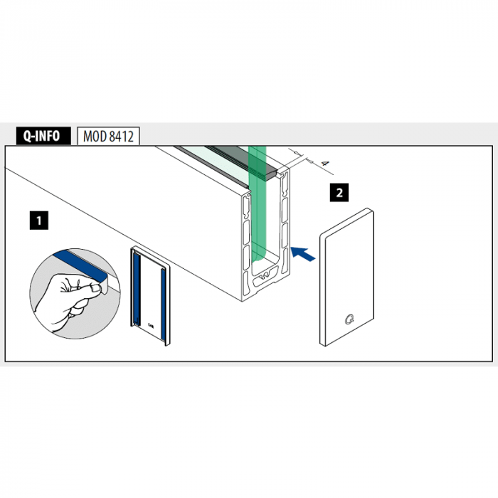 Endkappe Easy Glass Prime, Montage von oben, 131,5 x 75 mm, Modell 8412, Aluminium (eloxiert) main product photo