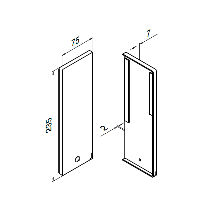 Endkappe Easy Glass Prime Y, Seitenmontage rechts, 235 x 75 mm, Modell 8442, Aluminium (eloxiert) main product photo