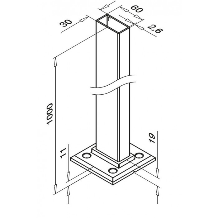 Baluster Square Line 60 x 30 x 2,6 mm 1000 mm Edelstahl mattschwarz Modell 4901 main product photo