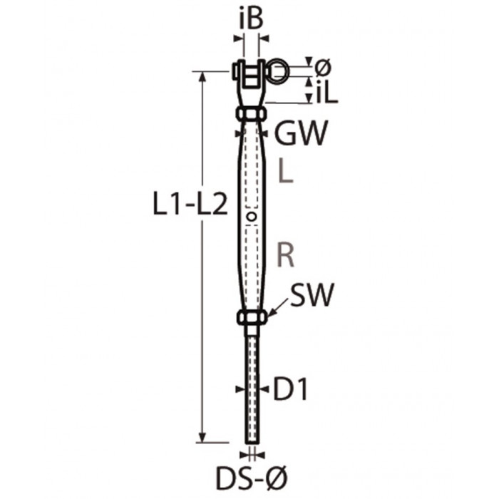 Wantenspanner Gabel-Terminal gedrehte Ausführung 2 mm/M5 Bolzen 5 mm Edelstahl-316 (A4) main product photo