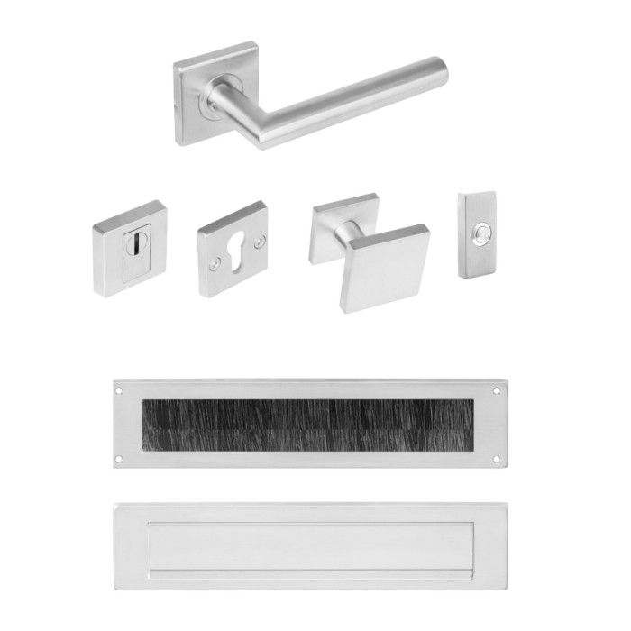 Intersteel Haustürset Sicherheitsbeschläge SKG*** Quadratrosette Edelstahl gebürstet mit Zylinderschutz main product photo