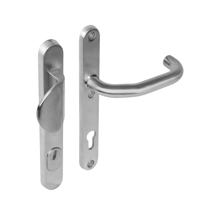 Intersteel Sicherheitsbeschlag SKG*** mit Zylinderschutz-Profilbohrung 92 mm schmal oval Haustürgriff Edelstahl gebürstet main product photo