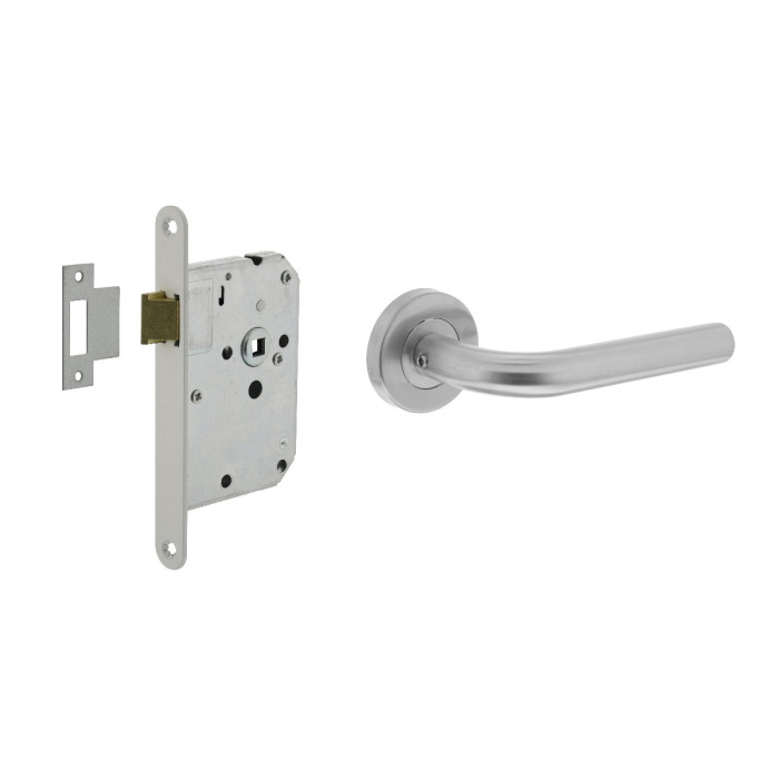 Intersteel Türbeschlagset Zylinderschloss weiß + Türgriff gerade Edelstahl main product photo