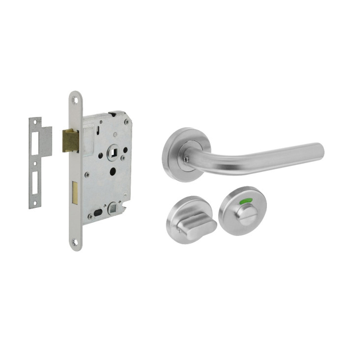 Intersteel Türbeschlagset WC-Schloss 63/8mm weiß + Türgriff gerade Edelstahl + WC-Schloss main product photo