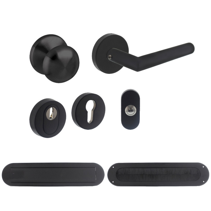 Intersteel Haustürset Sicherheitsbeschlag SKG*** Rundrosette Edelstahl schwarz mit Zylinderschutz main product photo