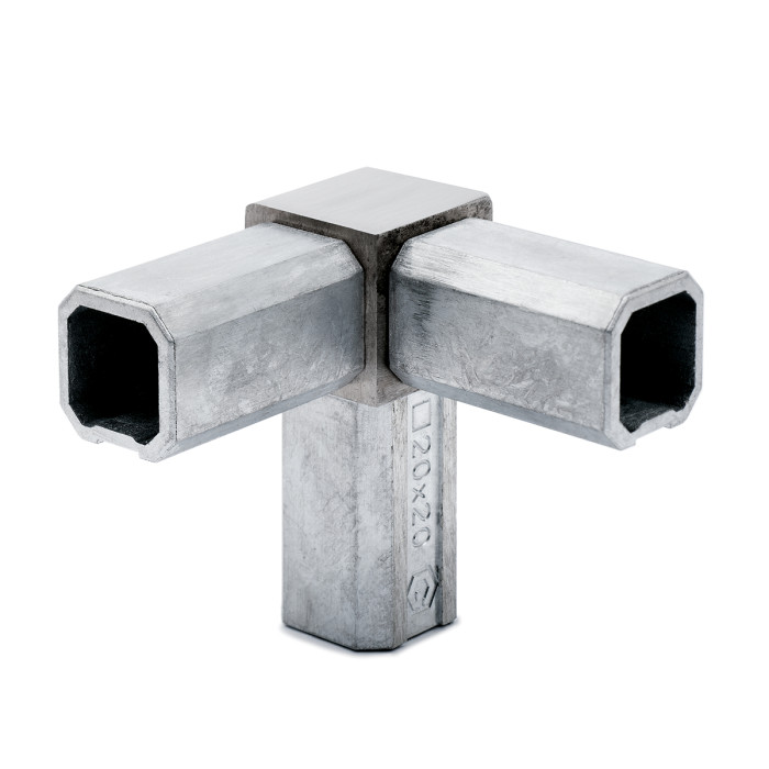 Vierkantrohr Verbinder 90° mit 1 Abzw. 90° Kyara Edelstahl Design Material Edelstahl 20 x 20 mm main product photo