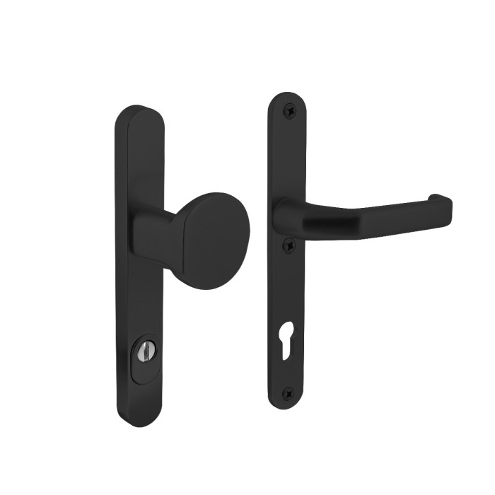 Intersteel Sicherheitsbeschlag schmal SKG*** Griff/Griffprofilzylinder 92 mm mit Zylinderschutz schwarz main product photo