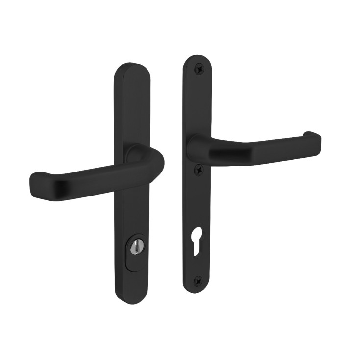 Intersteel Sicherheitsbeschlag schmal SKG*** Drücker/Griffprofilzylinder 92 mm mit Zylinderziehsicherheit schwarz main product photo