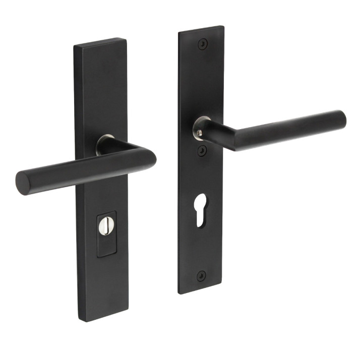 Intersteel Sicherheitsbeschlag rechteckig mit Zylinderschutzprofil Loch mattschwarz 72 mm Hintertürbeschlag Edelstahl-304 main product photo