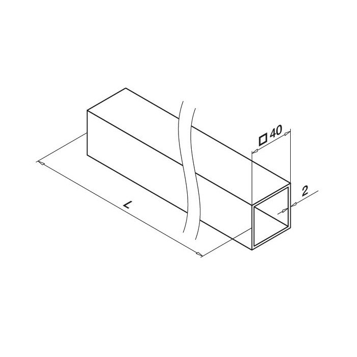 Vierkantrohr 40 x 40 x 2,0 mm Edelstahl-304 (A2) K320 geschliffen mattschwarz strukturiert main product photo