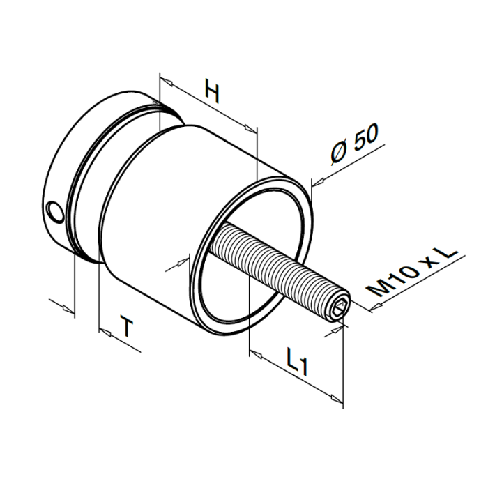Glasadapter 50 mm flach Länge 10 mm Edelstahl matt poliert Modell 0747 main product photo