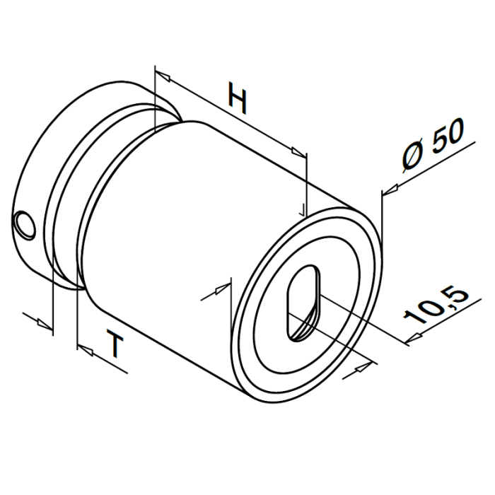 Glasadapter verstellbar 50 mm flach Länge 30 mm Edelstahl matt poliert Modell 0749 main product photo