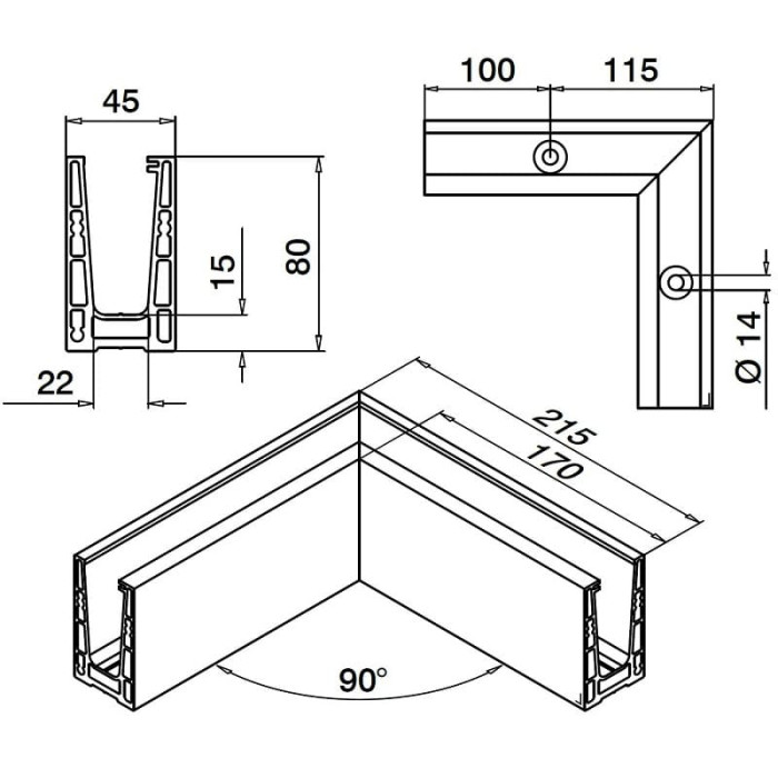 Bodenprofil 90° Innenecke Easy Glass Up Aufsatzmontage Modell 6611 Aluminium eloxiert main product photo