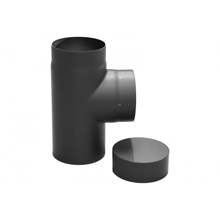 T-stuk Ø150 mm + dop voor rookkanaal enkelwandig staal zwart main product photo