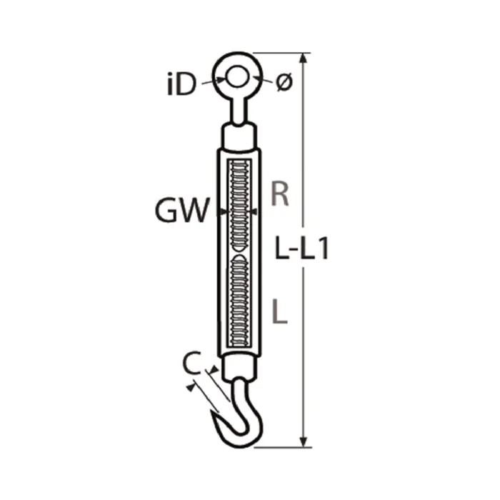 Spannschloss M8 Haken-Haken Edelstahl-316 (A4)