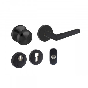 Intersteel Basic Haustürset Sicherheitsbeschlag SKG*** rund Edelstahl schwarz mit Zylinderschutz