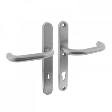 Intersteel Sicherheitsbeschlag SKG*** mit Zylinderschutzprofil Zylinderloch 92 mm gefedert schmal oval Hintertürbeschlag Edelstahl gebürstet