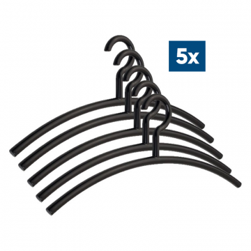 5x Kleiderbügel 15mm, offene Öse, Kunststoff, schwarz