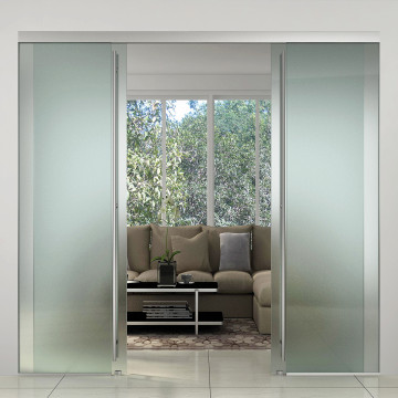 Synchro Schiebetür inkl. Dämpfeinzug und Bodenführung Almodis Edelstahl Design Material Aluminium Decke