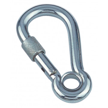 Karabinerhaken mit Sicherheitsmutter und Kausche 9 x 90 mm Edelstahl-316 (A4)