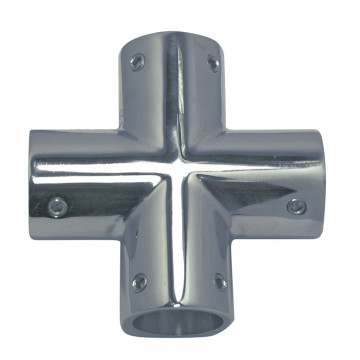 4-Wege-Relingeckverbinder für Rohr 22 mm Edelstahl-316 (A4)