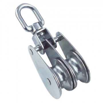 Seil-Doppelblock mit Wirbelauge und Gelenk für Seil 8 mm Rolle 32 mm Edelstahl-304 (A2) / MS