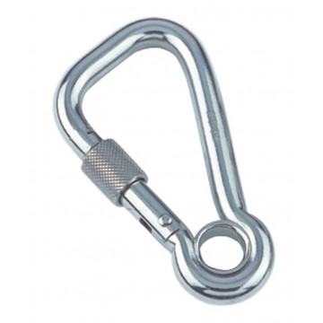 Karabiner asym. mit Sicherheitsmutter und Kausche 10 x 100 mm Edelstahl-316 (A4)