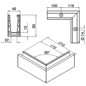 Bodenprofil 90° Außenecke Easy Glass Up Aufsatzmontage Modell 6611 Aluminium eloxiert