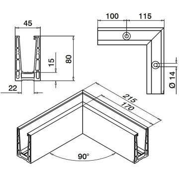 Bodenprofil 90° Innenecke Easy Glass Up Aufsatzmontage Modell 6611 Aluminium eloxiert