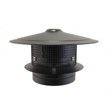 Trekkap Ã˜125 mm met gaas voor rookkanaal dubbelwandig RVS-304 zwart gecoat