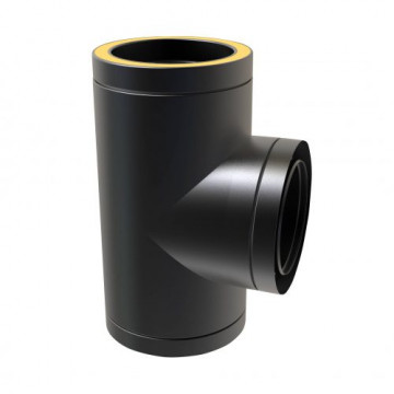 T-stuk Ø125 mm 90° voor rookkanaal dubbelwandig RVS-304 zwart gecoat