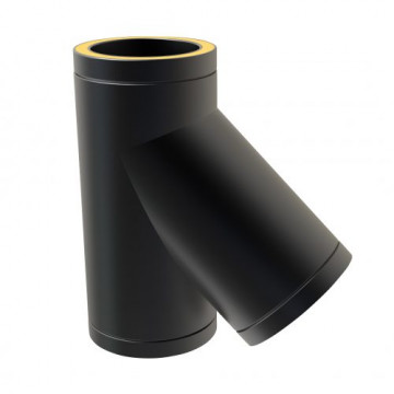 T-stuk Ã˜175 mm 135° voor rookkanaal dubbelwandig RVS-304 zwart gecoat