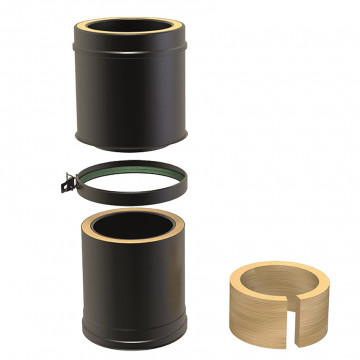 Paspijp Ø250 mm 250 tot 350 mm voor rookkanaal dubbelwandig RVS-304 zwart gecoat