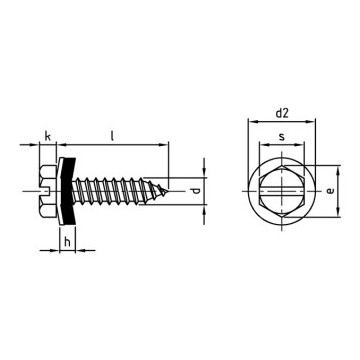 Sechskant-Blechschrauben mit Schlitz DIN 7976 A2 C 4,2X13 SZ, EPDM-Dichtscheibe 12 mm (500 Stück)